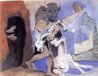 Picasso, Pablo - minotaur and dead mare before a cave facing a girl in a veil